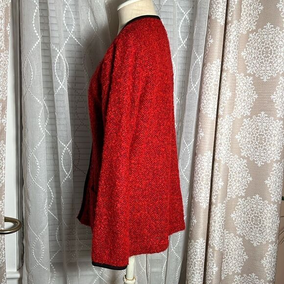 Cathy Daniels Red Cardigan Sweater with Embroidered Floral Detail – Size Medium - Picture 3 of 8